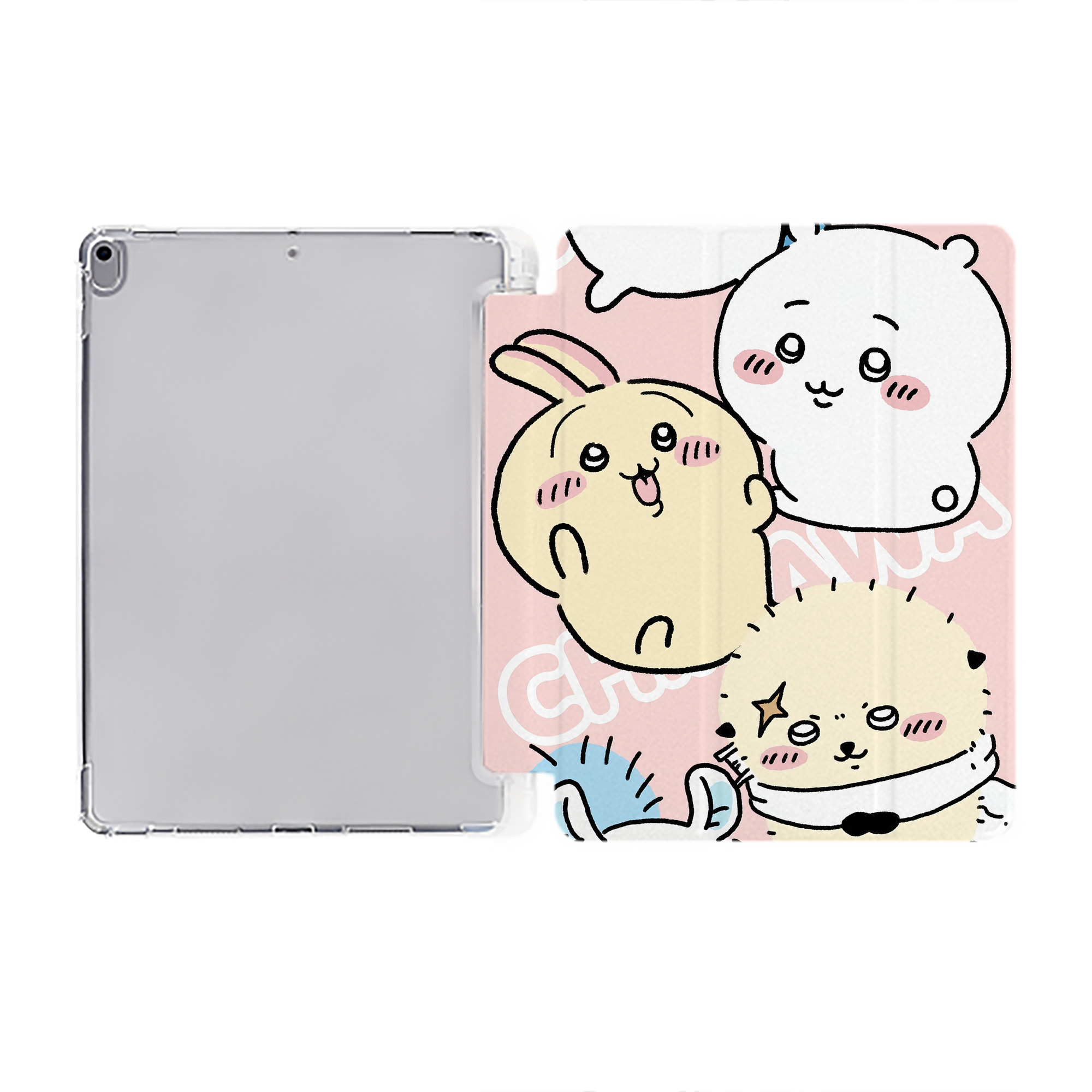 （画像用） ちいかわ Chii-kawa IPad ケース ペン収納付き 三つ折りスタンド PUレザー×シリコン 対応機種9.5/10.5/10.9インチ